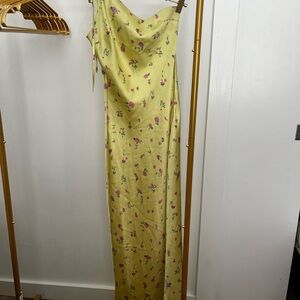 One shoulder floral yellow dress